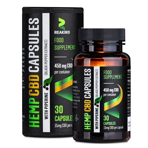 Gélules CBD 15mg 30caps végétaliennes avec pipérine | Reakiro CBD FR